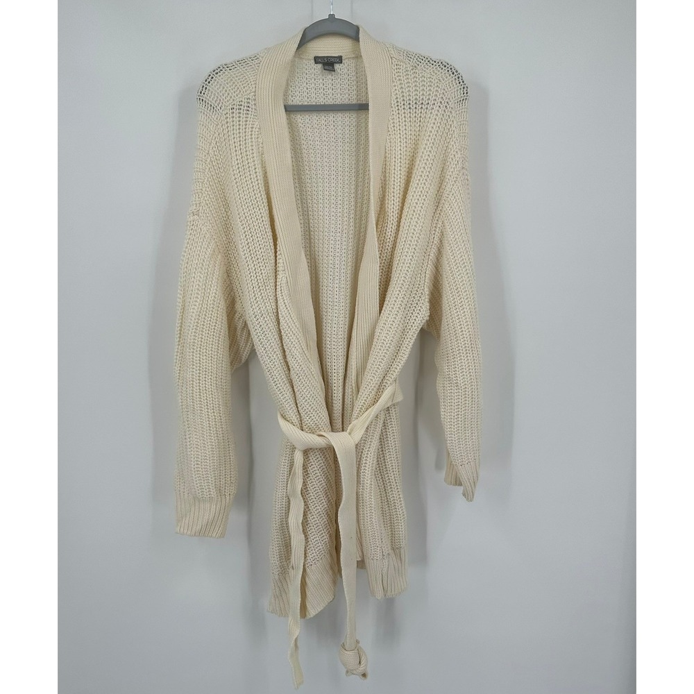 Womens Vintage Crochet Shaker Knit Duster Size 2X/3X Cardigan Sweater Cream